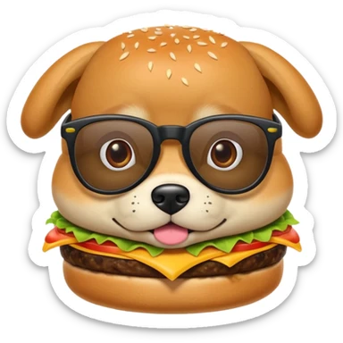 una hamburguesa o perro caliente con gafas y animado sticker