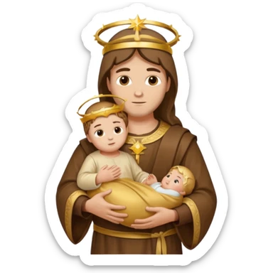 Santo Antônio with brown tunic, golden halo, holding Baby Jesus in lap sticker