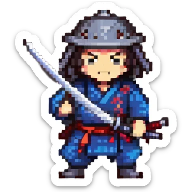 samurai striking with katana sword sticker