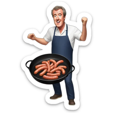 Jeremy clarkson dancing on a frying pan full of sausages sticker