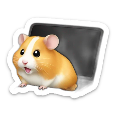 Hamster with a black laptop  sticker