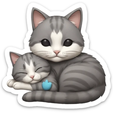 dark grey and white small cat with closed eyes, leaning his head on his paw while leaning on his elbow lying down sticker