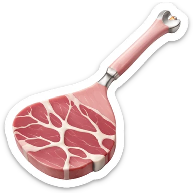 raw veal chops, one or two bone-in veal chops, pale pink tender flesh, clean curved rib bone, lean with slight marbling, soft velvety texture, minimal fat edge, elegant cut and delicate color, clean 3D look, soft lighting, no plate or garnish, no faces, emoji scale sticker