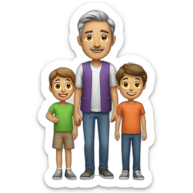 middle age man with to kids sticker