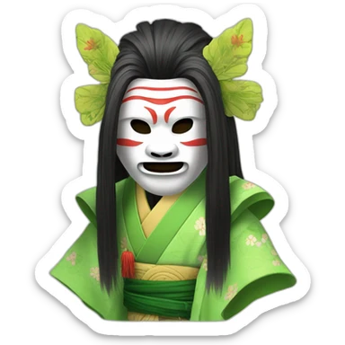 noh-dog-mask-greenlonghair-hotguy-japanese-kimono sticker
