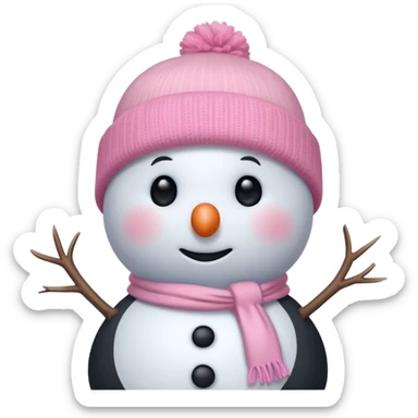 cute white and light pale pink snowman blushing, up close, pink beanie  sticker