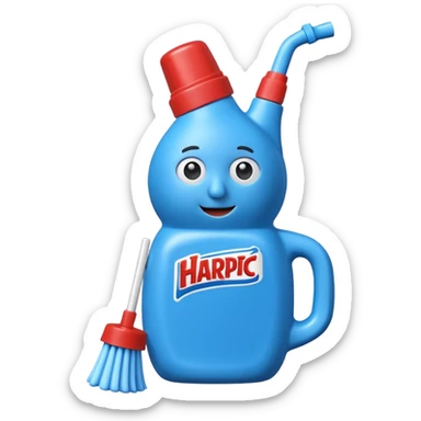claymation style Harpic toilet cleaner bottle sticker