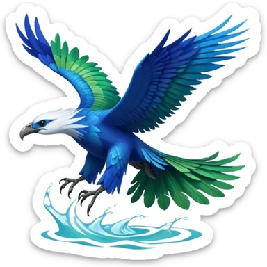 Ikran mountain banshee from Avatar The Way of Water, soaring above water, wings spread, blue and green colors sticker