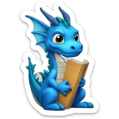 Blue Dragon with Books sticker