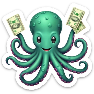Happy octopus holding cash sticker
