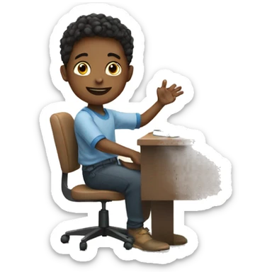 boy is sitting at desk, his hand is raised sticker