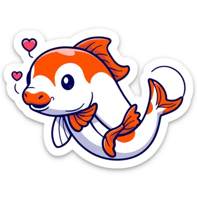 cute cartoon koi fish holding a heart sticker