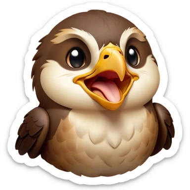 Cinematic Cute Yawning Falcon Portrait Emoji, Head tilted slightly with a dramatic, wide-open yawn, showcasing a streamlined, powerful form with a softly drooping beak and sleepy, half-closed eyes, Simplified yet irresistibly adorable features, highly detailed, glowing with a soft, cozy glow, high shine, relaxed yet expressive, stylized with a dash of whimsical aerial charm, soft glowing outline, capturing the essence of a drowsy yet affectionate falcon that appears ready to stretch out for a nap! sticker
