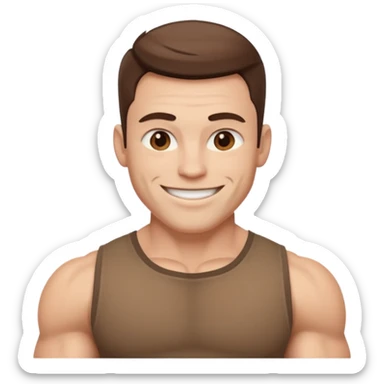 muscular man white skin, wear brown shirt sticker