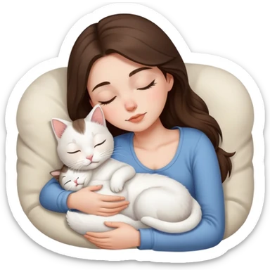White kitty sleeping on brunette white girl's lap sticker