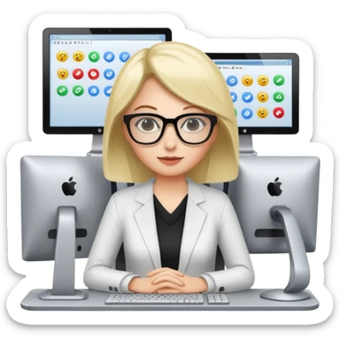 a woman developer in a meeting with others developers, in the background a mainframe computer sticker