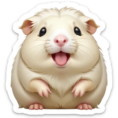 Cinematic Cute Yawning White Guinea Pig Portrait Emoji, Head tilted slightly with a dramatic, wide-open yawn, revealing a soft, downy white coat with tiny drooping ears, round dark eyes barely open in drowsy contentment, Simplified yet irresistibly adorable features, highly detailed, glowing with a soft, cozy glow, high shine, relaxed yet expressive, stylized with a touch of whimsy, bright and endearing, soft glowing outline, capturing the essence of a sleepy yet affectionate guinea pig, so drowsy it feels like it could stretch right out of the screen and curl up for a nap! sticker