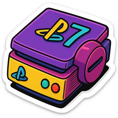 vibrant toon style PlayStation 7 console with exaggerated features sticker