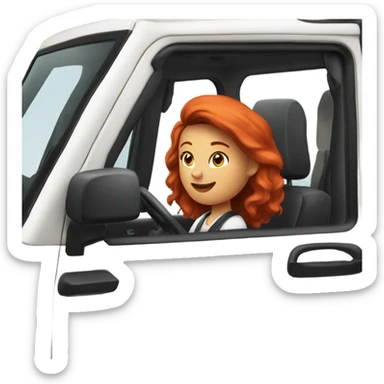 White Jeep with a red headed girl driving sticker