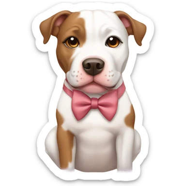 white and brown pit bull with bow sitting cute  sticker
