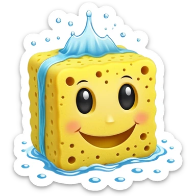 A happy yellow cleaning sponge with a smiling face sticker