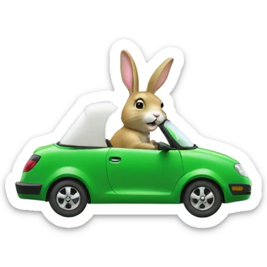rabbit driving a green car sticker
