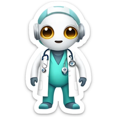 medical robot with a doctor's coat and a stethoscope sticker