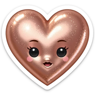 Edit the glittery gold color heart to a glittery rose gold color heart with a subtle gradient and no border. Keep the background transparent. Maintain the glittery texture and subtle gradient effect in rose gold tones sticker