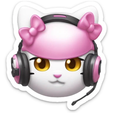 Hello kitty wearing pink gaming headset sticker