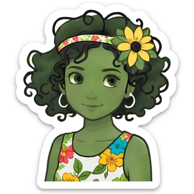 Girl with curly and black hair sticker