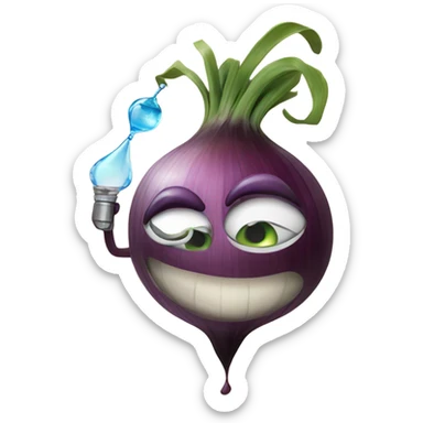 Onion squirting a water bottle on someone’s eyes sticker