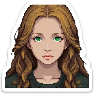 portrait of a 17-year-old girl with green eyes, light skin, and long brown hair sticker