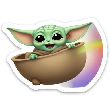 baby yoda sliding from a rainbow sticker