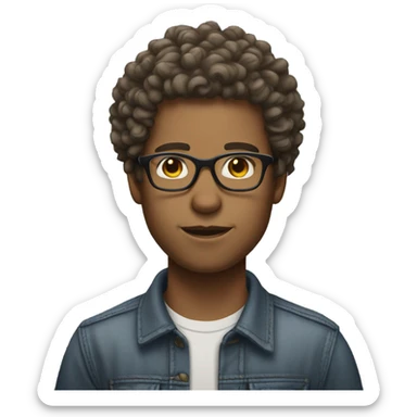 curly short messy hair with glasses male light sk sticker
