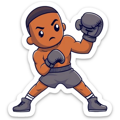 Full body view of a young 19-year-old lightweight Black male boxer in fighting stance, lean athletic physique, boxing gloves raised sticker