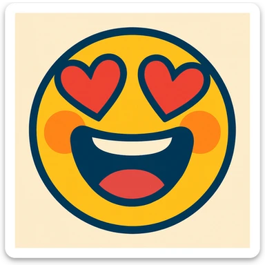 Add heart eyes to the vibrant toon style face with eyes closed, big open-mouthed laugh, blushing. sticker
