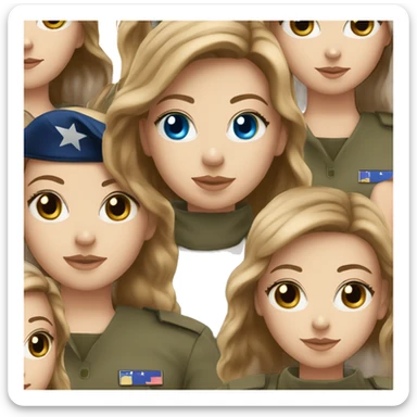 White girl with blue eyes brown hair military  sticker