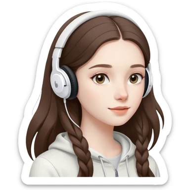  beautiful pale brunette girl with long hair listening to music in airpods sticker