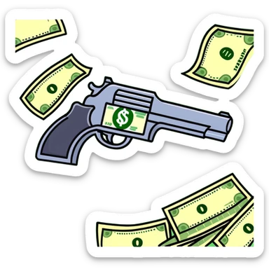 money gun spraying dollar bills sticker