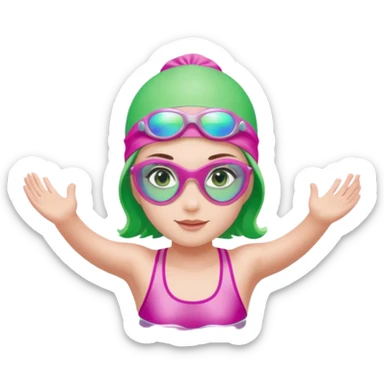 pretty girl with green eyes pink swim cap holographic swimming glasses and cute profesional swimmer pink swimsuit swimming sticker