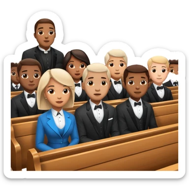 African American men and women sitting in church pews on a Sunday at church listening to a preacher sticker