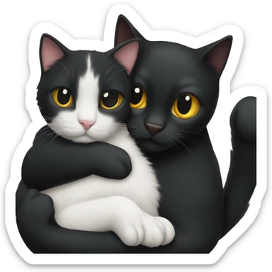 Black cat and white cat cuddling  sticker