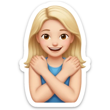 girl with arms crossed holding neck laughing  sticker