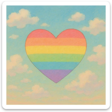 rainbow pride heart, ghibli style, no text, pastel color palette sticker