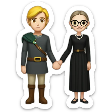Link (Legend of Zelda) holding hands with Ruth Bader Ginsberg sticker