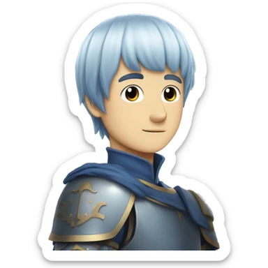 Himmel from the anime Frieren. He has blue bowl cut hair. He's white. He's a knight sticker