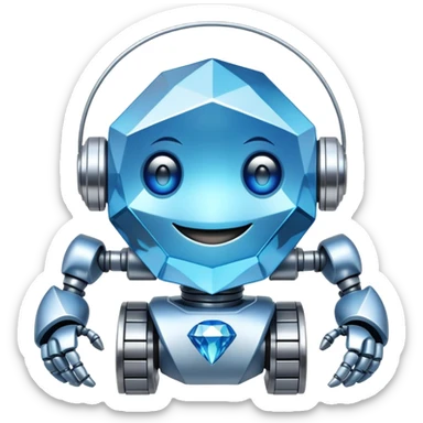 smiling robot and a large blue diamond sticker