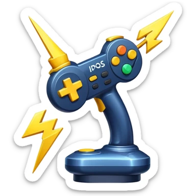 A joystick crossed with a lightning bolt sticker