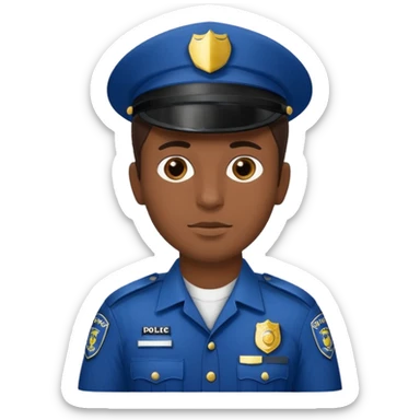 I want you to create an emoji of a sergeant, like a police officer. He should be a young guy with dark brown hair, brown eyes, medium-dark skin, shown from the chest up, and with the text “comisario morcuende” sticker