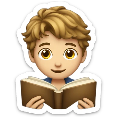 European boy read a book sticker
